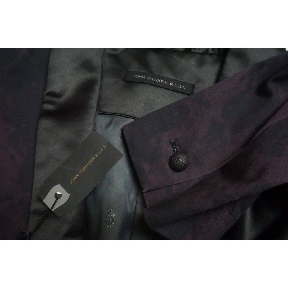 John Varvatos Plum Blotched Black Satin Tuxedo Coat Jacket Sz M Brand New